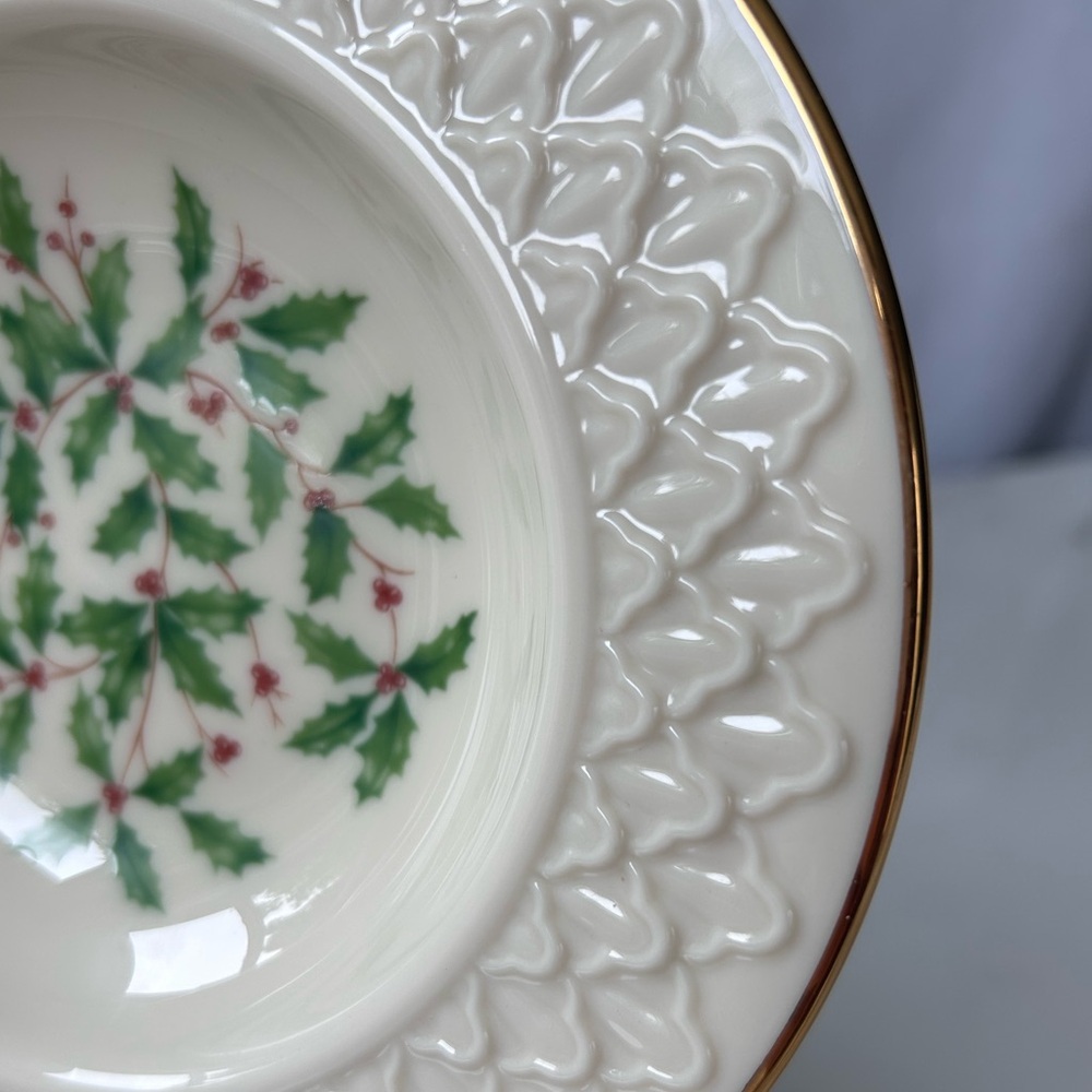 Vintage Lenox Jacquard Holiday Holly Berry Fruit/Dessert Bowl - Picture 11 of 16